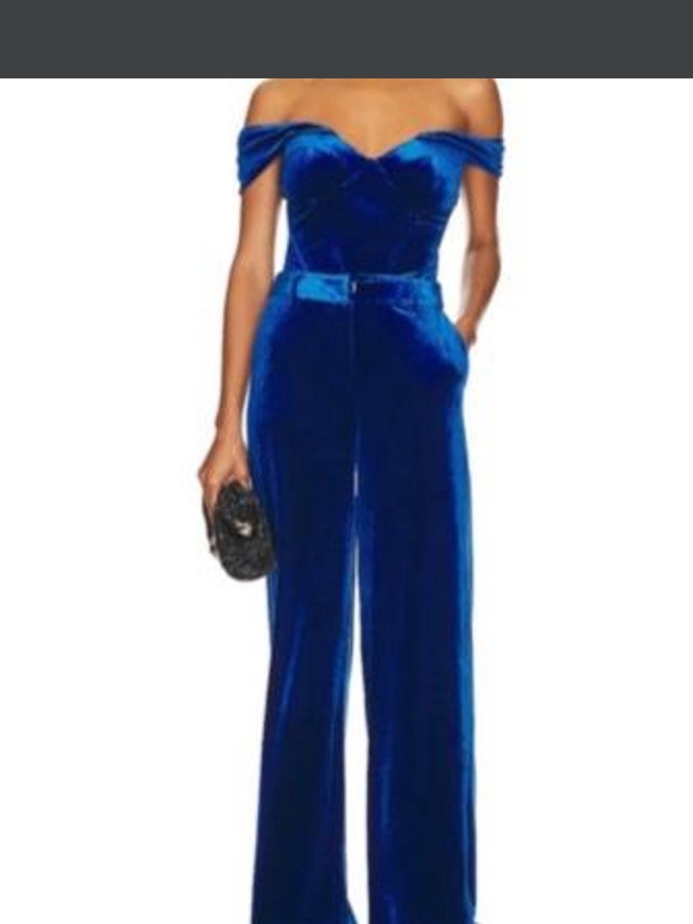 Line & Dot Off-Shoulder Velvet Jumpsuit in Cobalt Blue